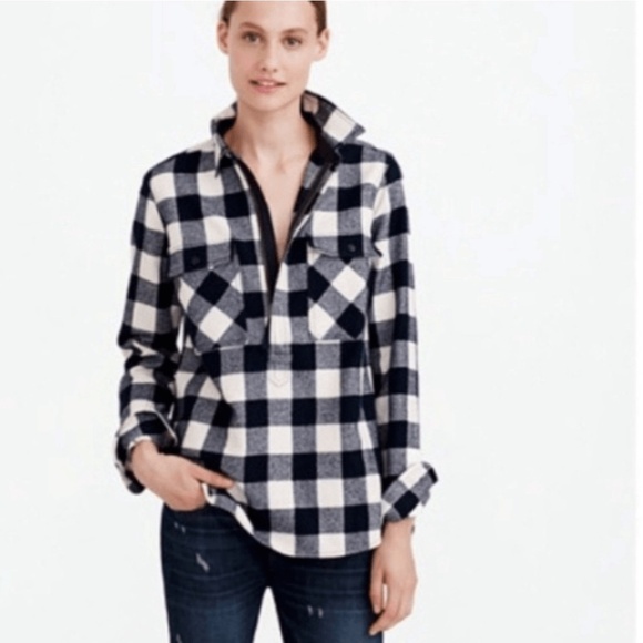 NEW J.Crew cotton-wool buffalo lumberjack navy plaid shirt jacket Large - Picture 3 of 13
